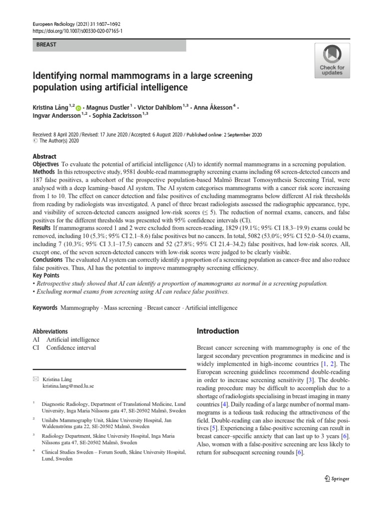 Identifying normal mammograms in a large screening population using
