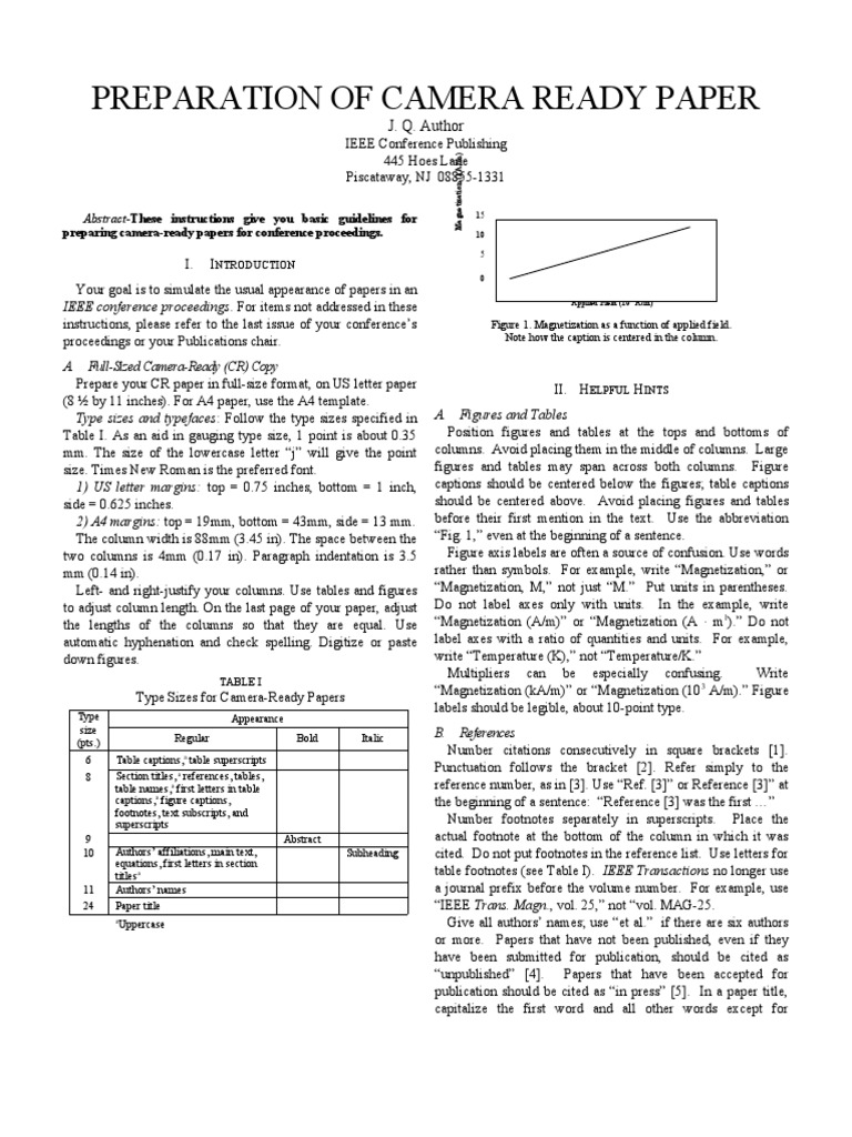 Preparation of Camera Ready Paper J. Q. Author PDF Bracket Note (Typography)
