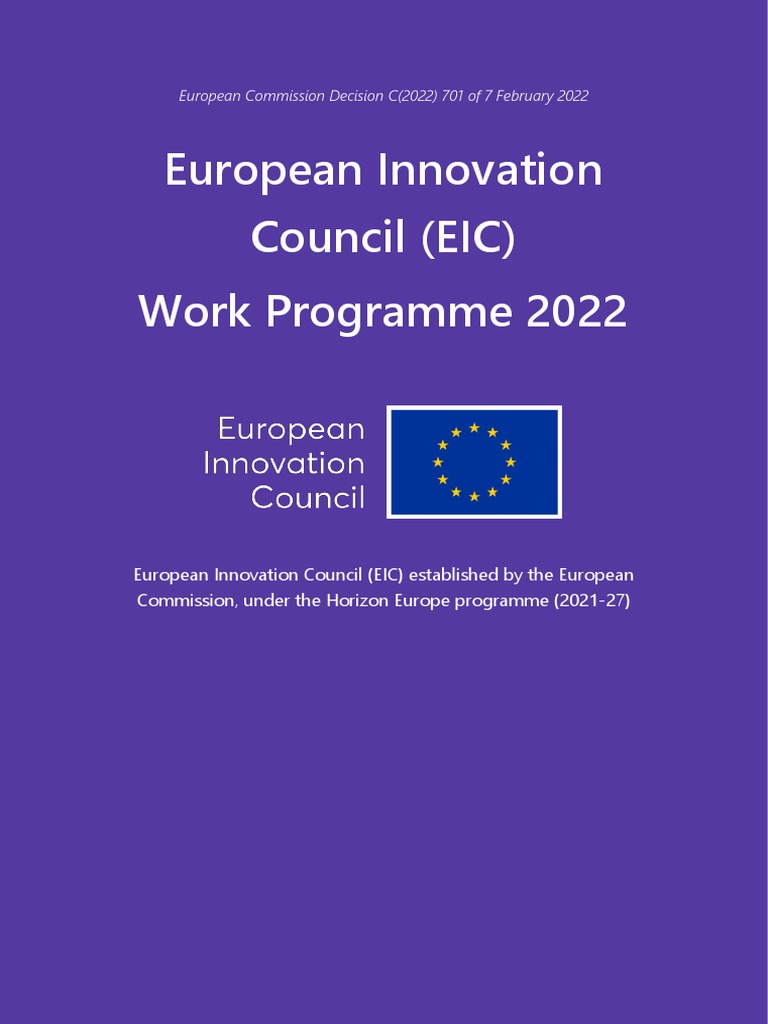 EIC Work Programme 2022 PDF Innovation European Union