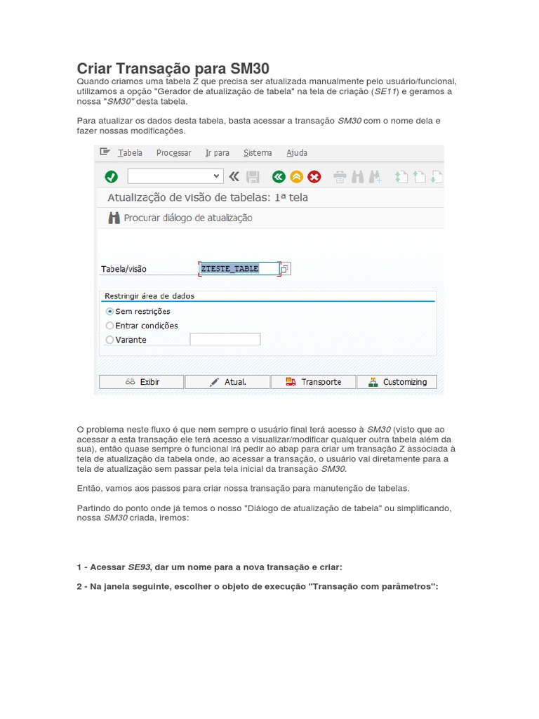 Criando Transação Z para Tabela SM30 | PDF