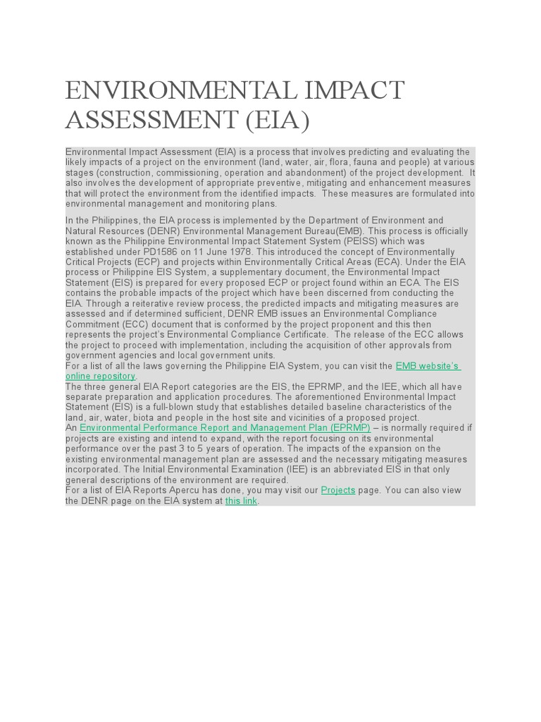 Environmental Impact Assessment PDF Environmental Impact Assessment Natural Environment