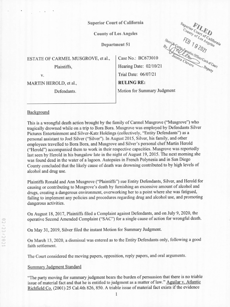 Musgrove V Herold MSJ Ruling | PDF