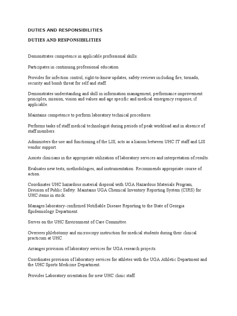 Duties and Responsibilities of Lab Manager Competence (Human