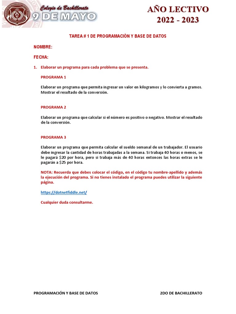 Tarea 1 Programacin y Base de Datos Segundo Parcial | PDF