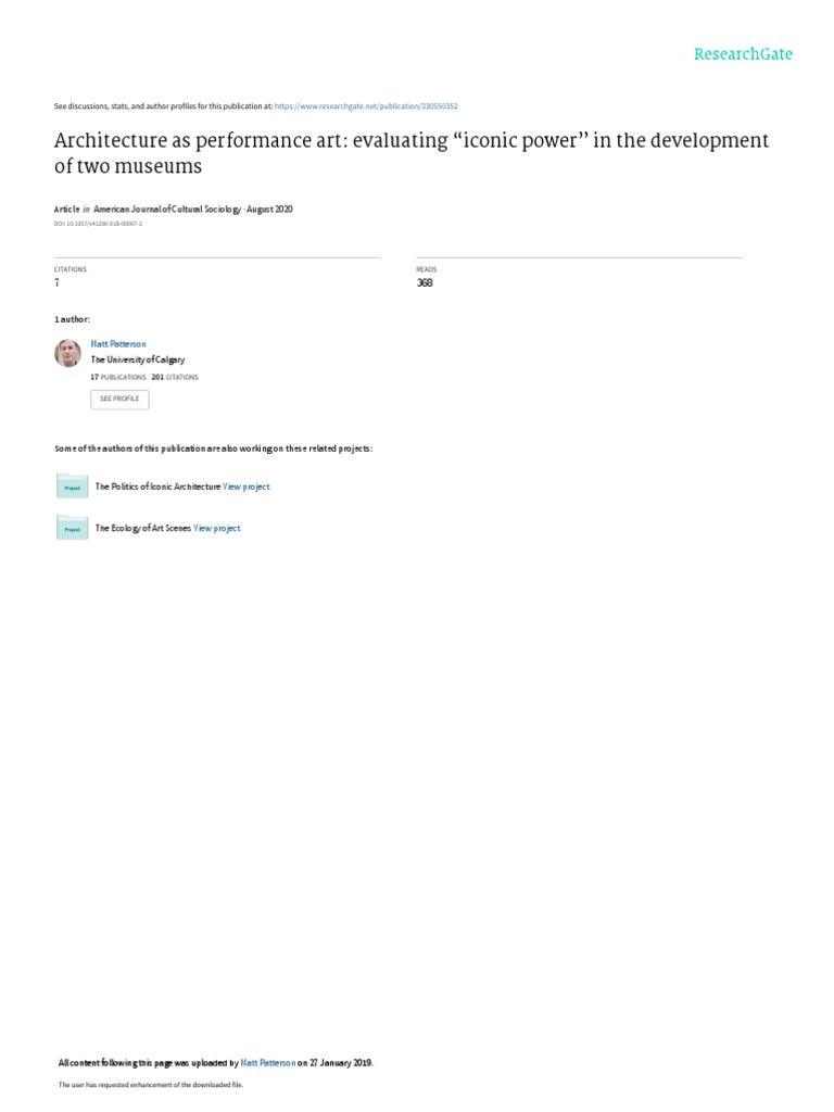 Patterson 2019 Architecture As Performance Art PDF Sociology City