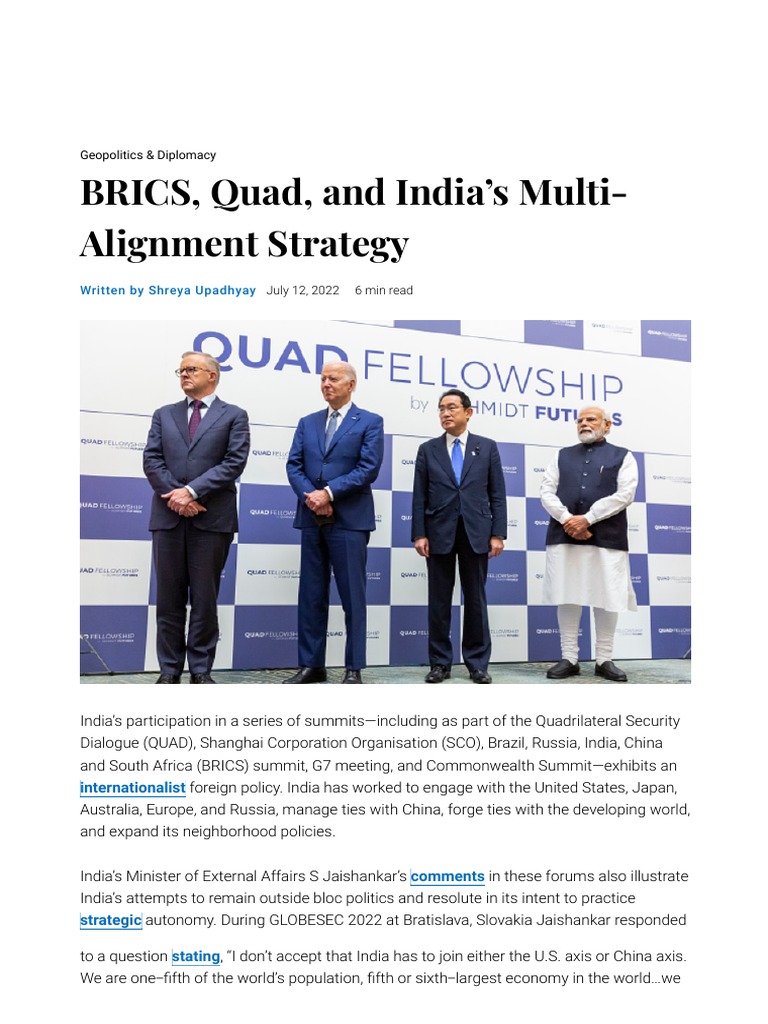 India's Multi-Alignment in Global Diplomacy | PDF | Bric | China