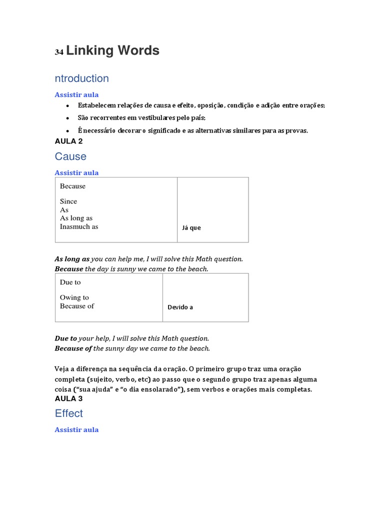 34 Linking Words | PDF | Assunto (gramática) | Linguística