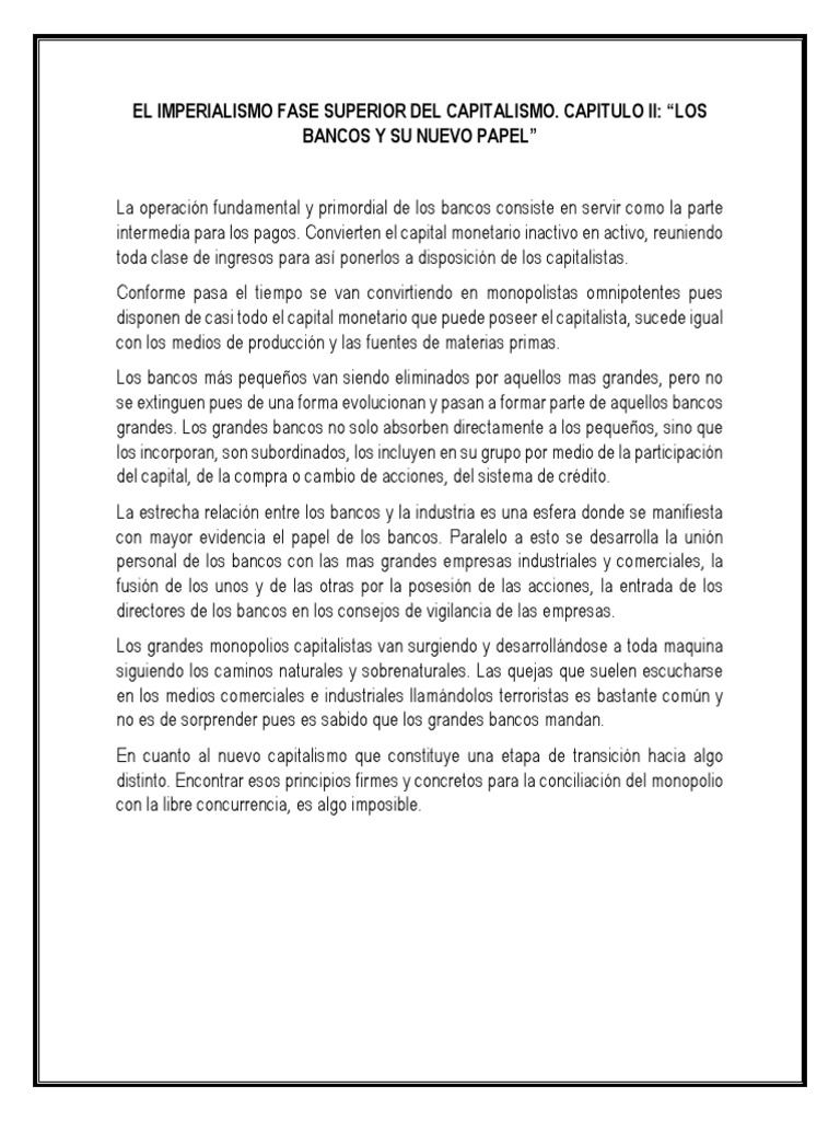 El Imperialismo Fase Superior Del Capitalismo PDF Monopolio