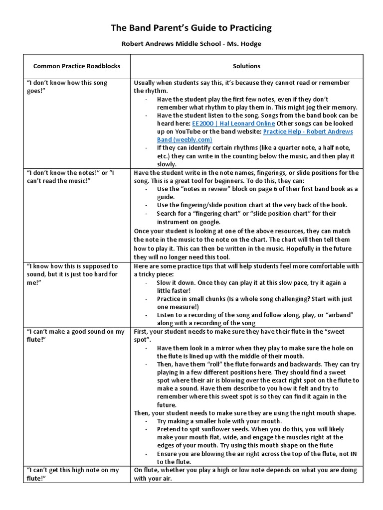 Band Practice Tips for Parents | PDF | Clarinet | Trumpet