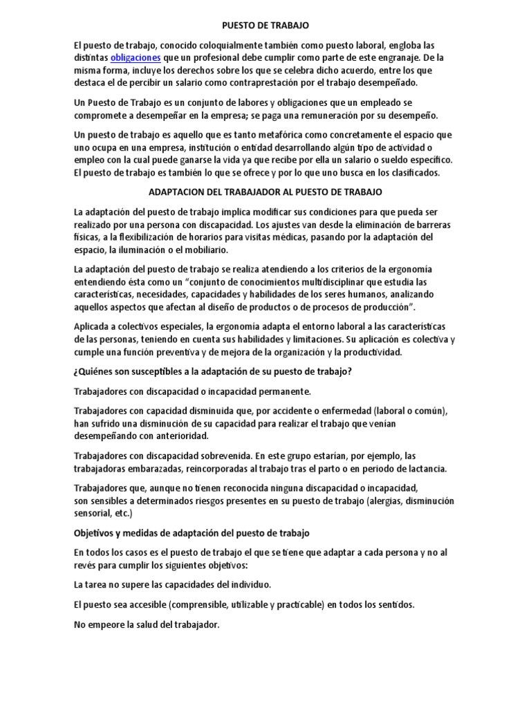 Puesto de Trabajo | PDF | Salario | Factores humanos y ergonomía