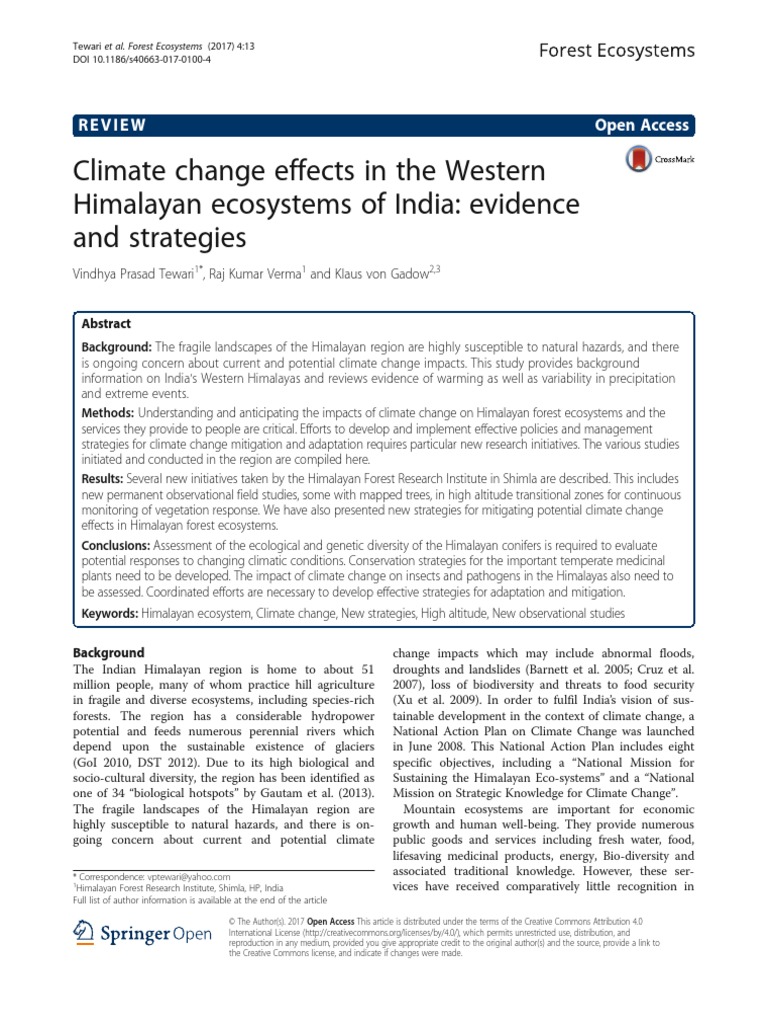 Climate Change Effects in The Western Himalayan Ecosystems of India ...