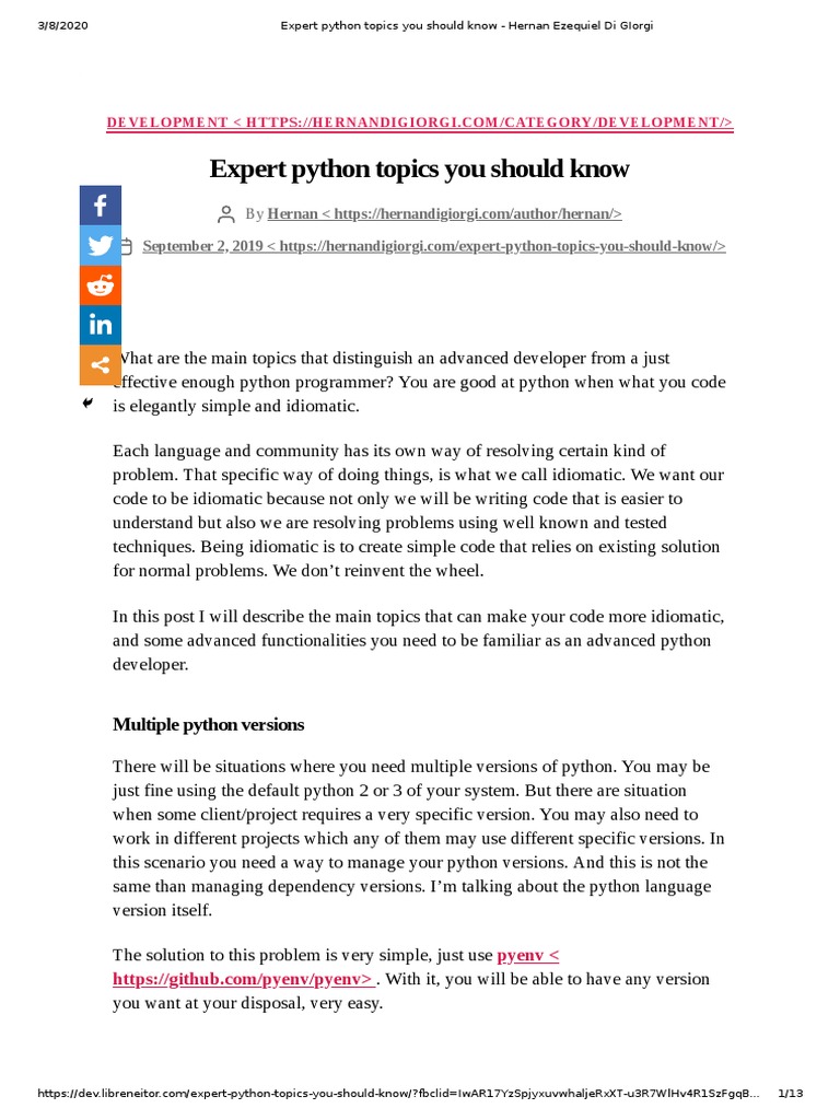 Expert Python Topics You Should Know - Hernan Ezequiel Di GIorgi | PDF ...