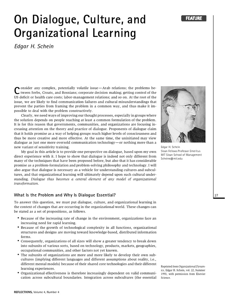 On Dialogue, Culture, and Organizational Learning: Edgar H. Schein ...