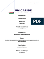 Lorenzo Karolina - 2022-1593 Actividad 1 Unidad 1 Importancia de La Metodología de La Investigacion