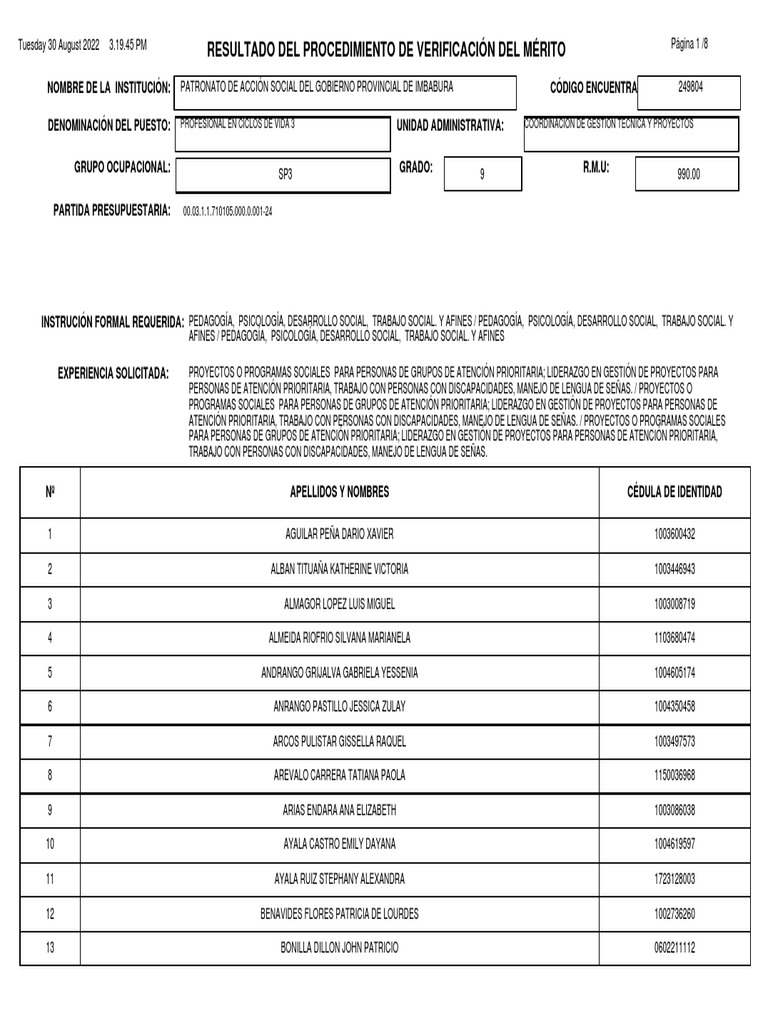 Result A Do Verifica C I On Post U Laci Ones | PDF | Trabajo Social ...