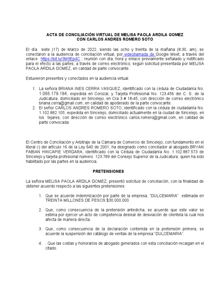 Acta de Conciliacion Virtual | PDF | Justicia | Crimen y violencia