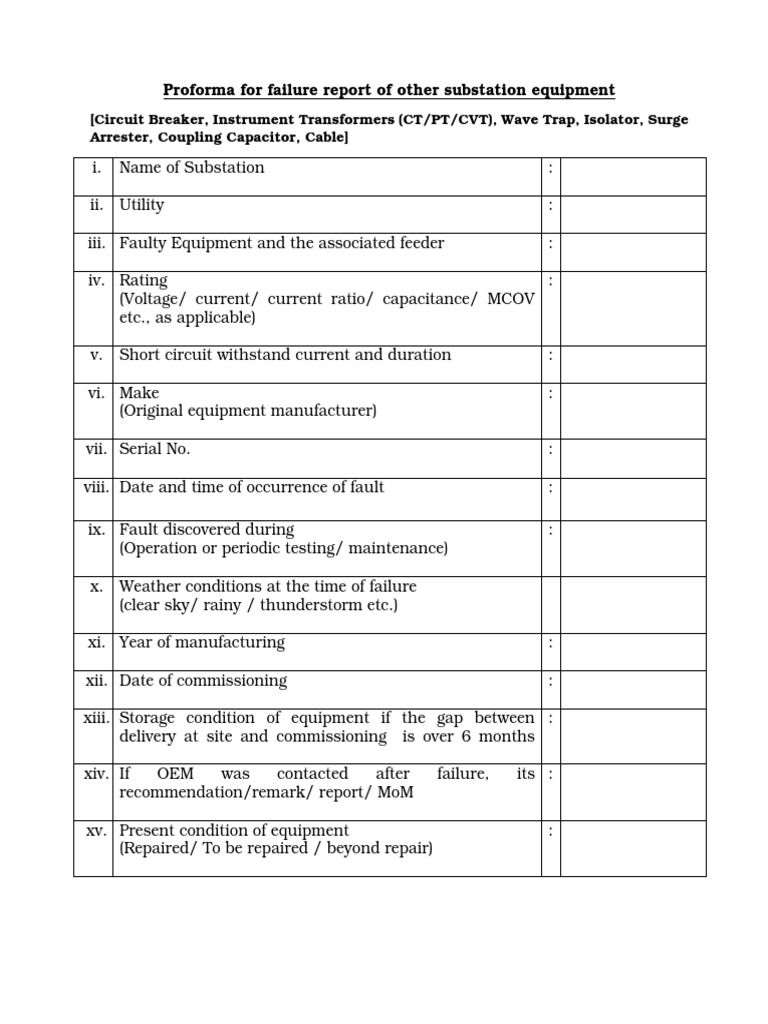Substation Equipment Failure Report Format | PDF | Electrical ...