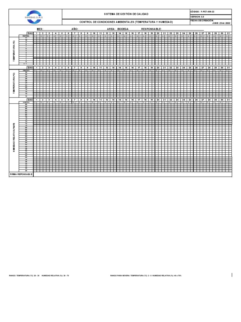F-009-22 Formato Control de Temperatura y Humedad | PDF