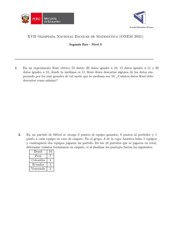Examen ONEM 2021 Nivel 3 Fase 2 | PDF