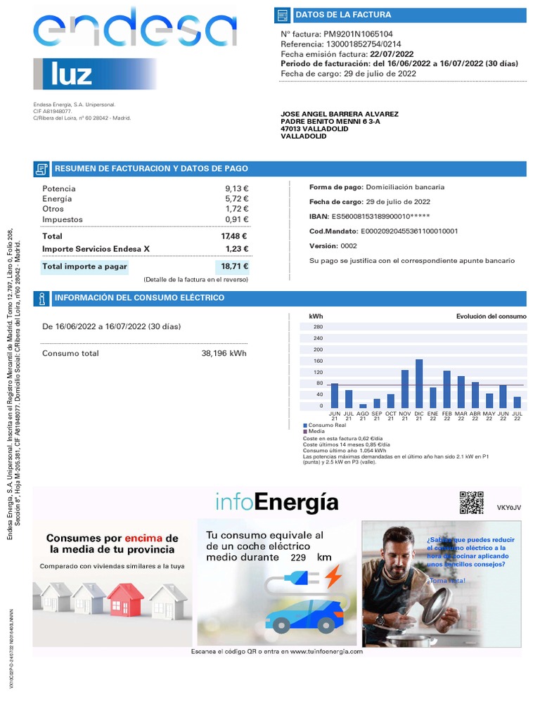 Factura de Endesa: Resumen y Detalles | PDF | Los consumidores | Economias