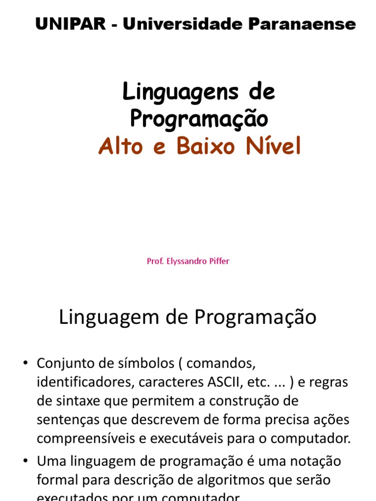 Linguagem de Alto e Baixo Nível | PDF | Linguagem de programação ...