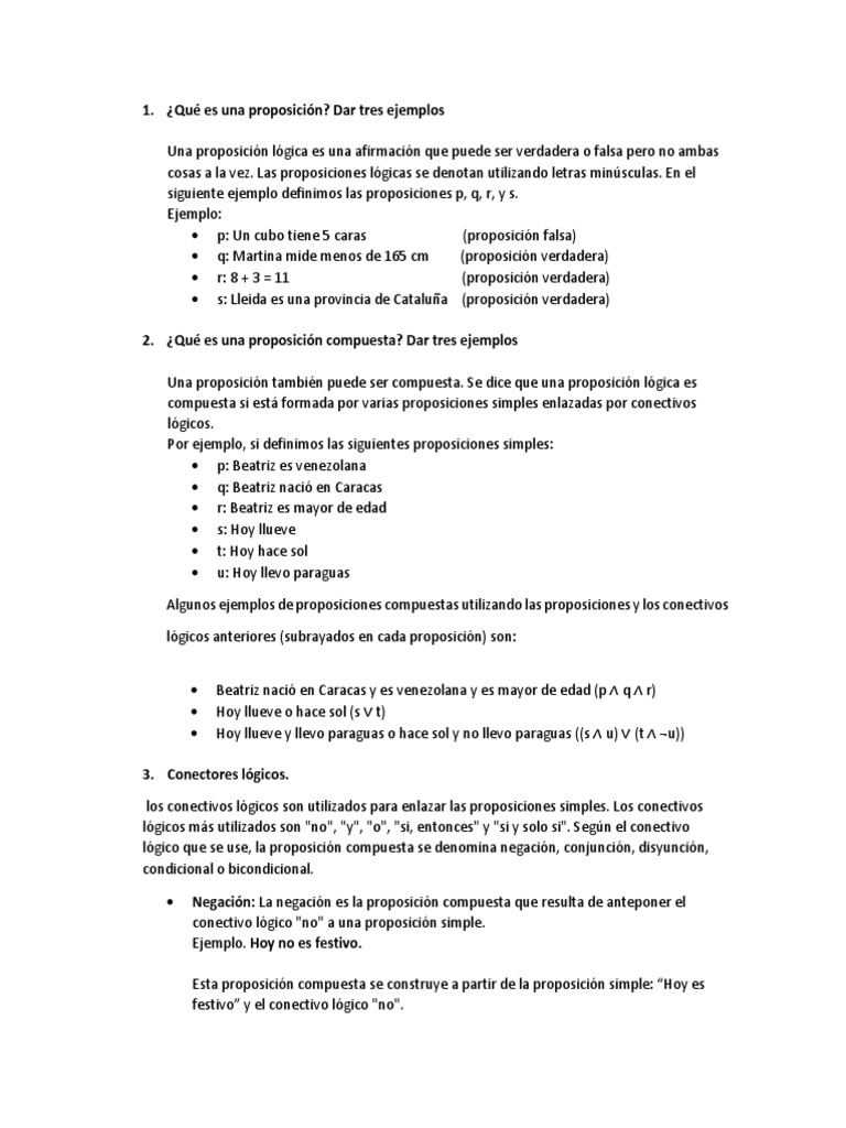 Definición y ejemplos de proposiciones | PDF | Proposición | Sintaxis ...
