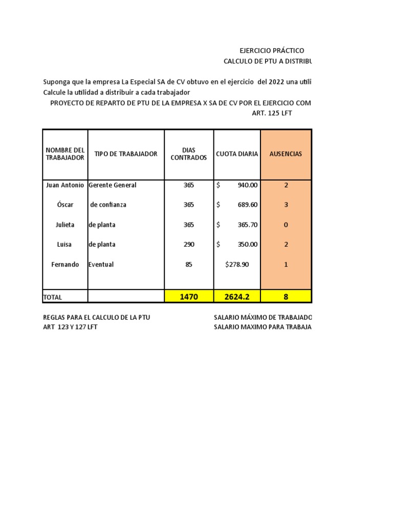 Calculo Ptu Ejemplos Pdf