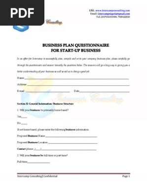 Business Plan Questionnaire for Startup Business Edited
