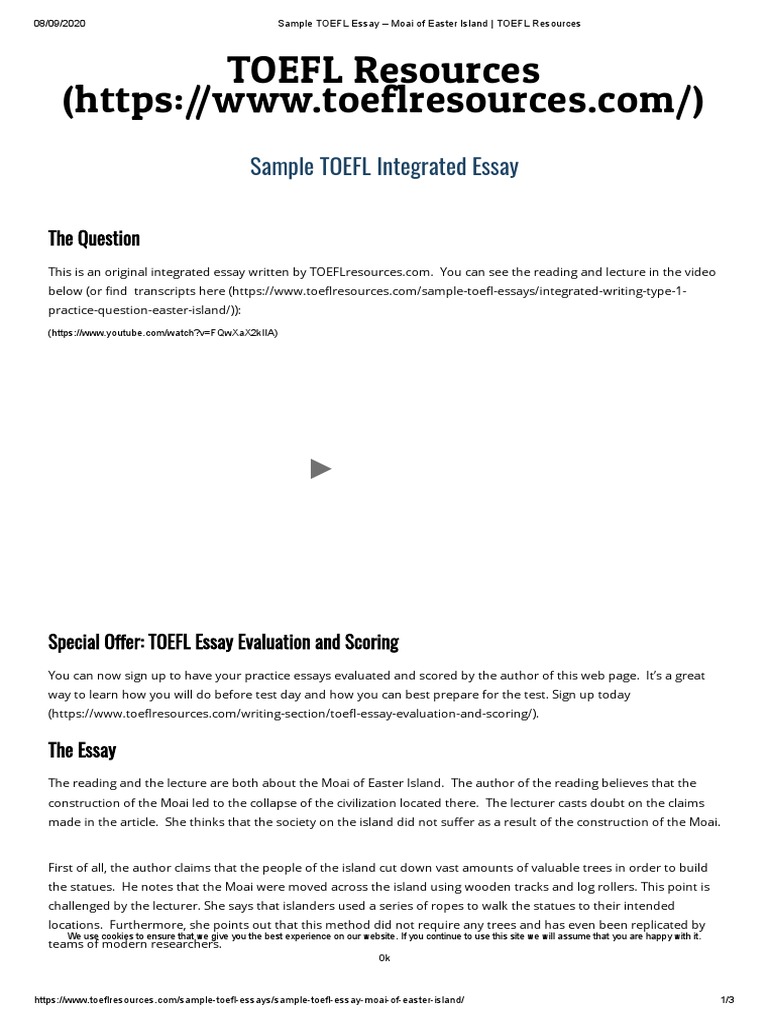 Sample TOEFL Essay Moai of Easter Island TOEFL Resources PDF