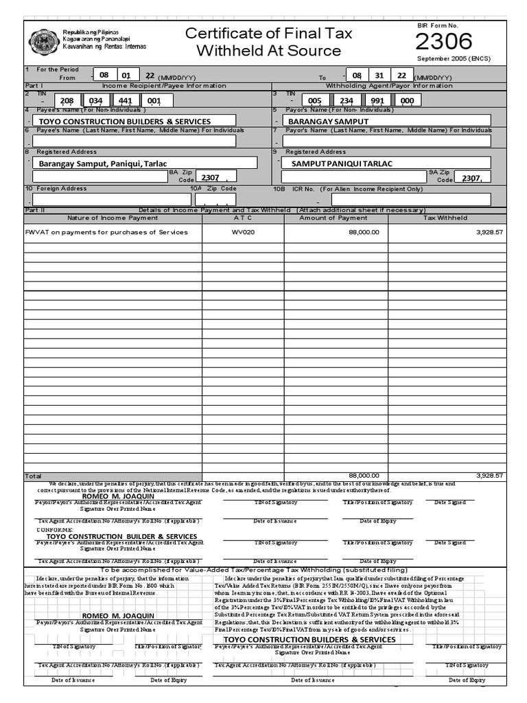 Certificate of Final Tax Withheld at Source | PDF | Payments | Economies