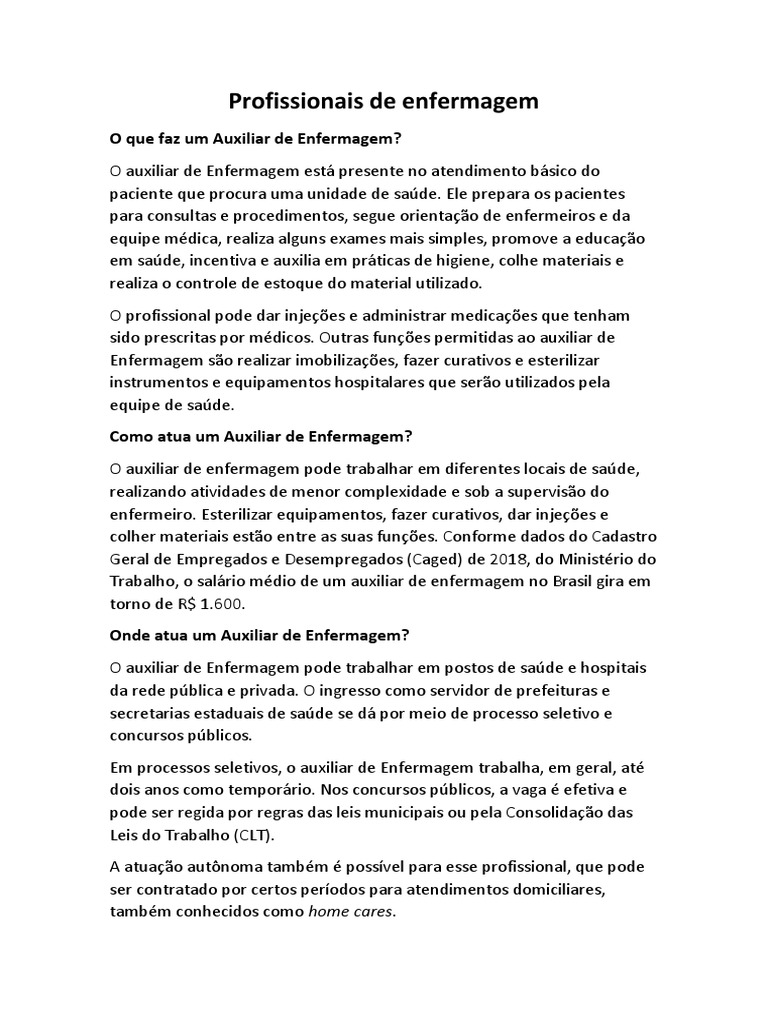O Que Faz Um Auxiliar de Enfermagem | PDF | Enfermagem | Hospital