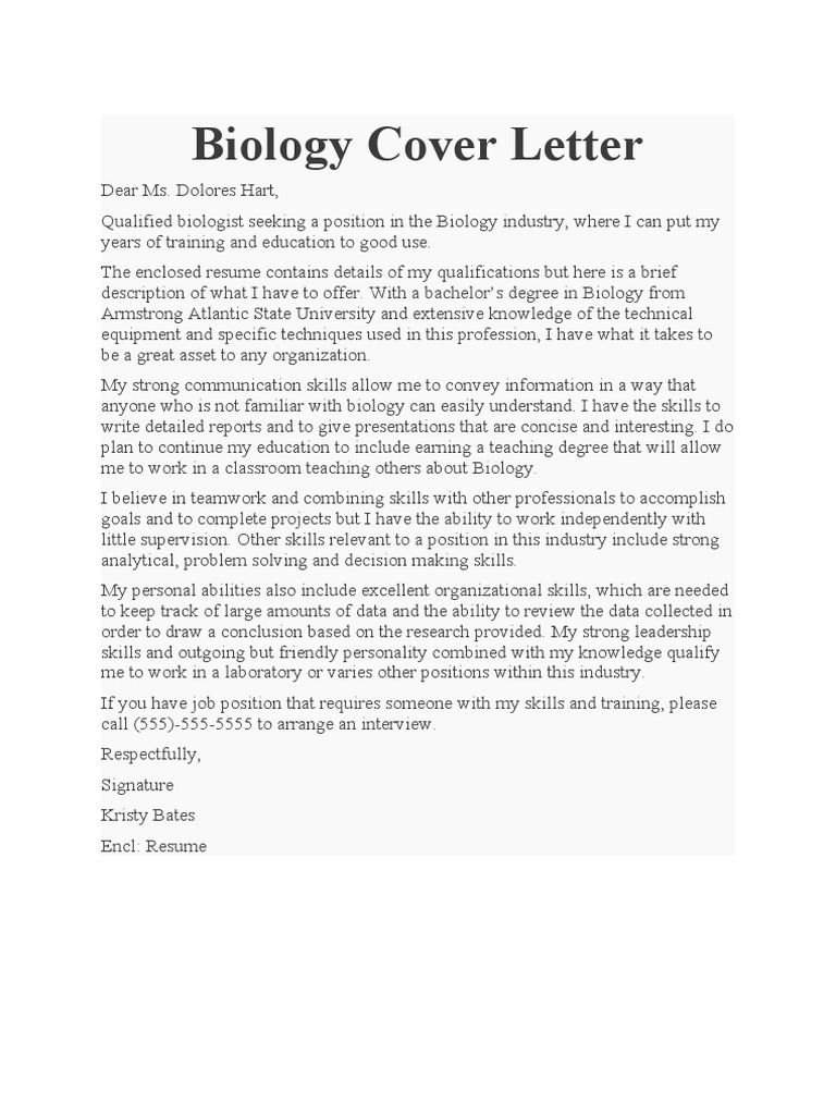 Biologist Cover Letter Word 02 PDF