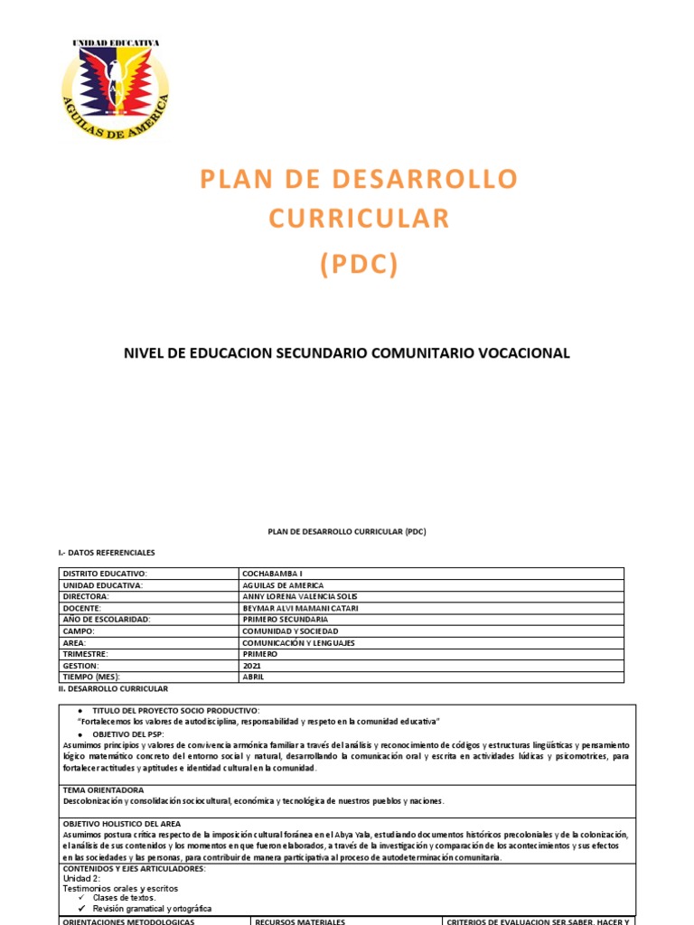 Estructura del Plan de Desarrollo Curricular | PDF | Comunicación | Palabra