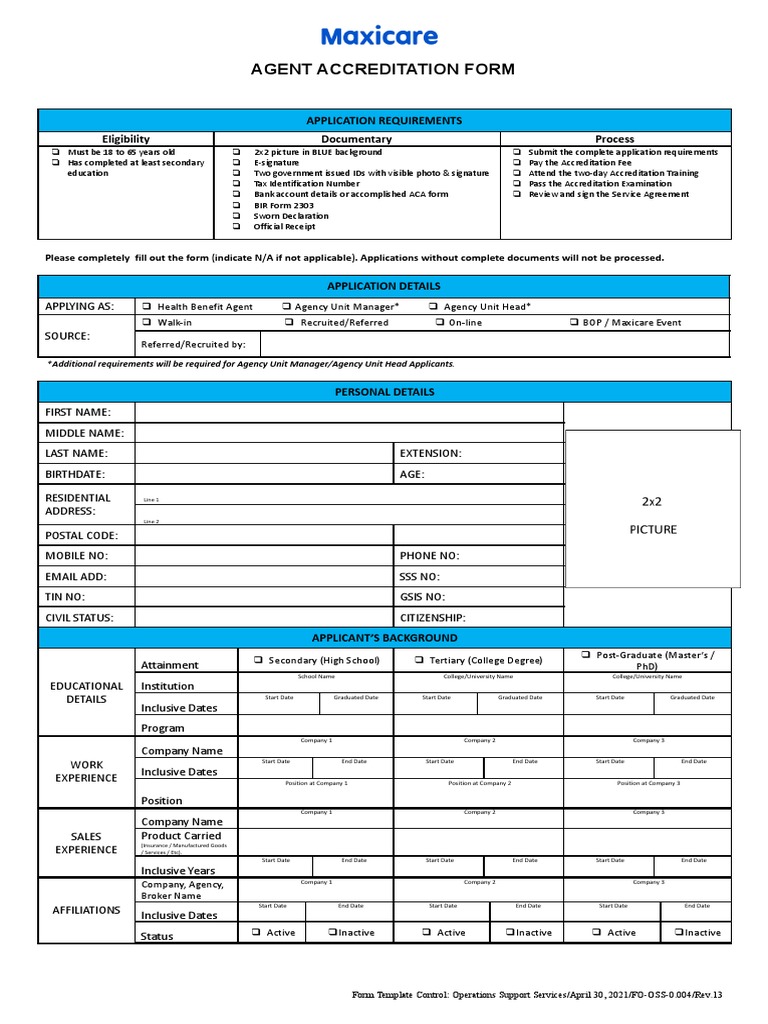 FO OSS 0.004 Agents Accreditation Application Form Rev.13 1 | PDF ...