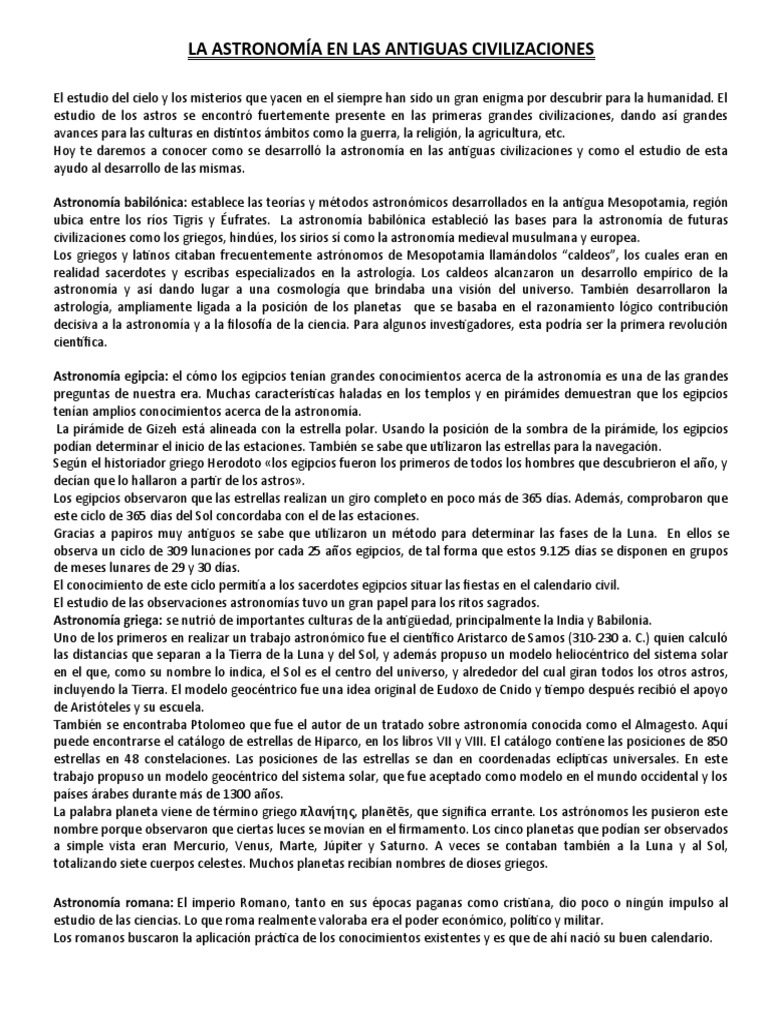 La Astronomía en Las Antiguas Civilizaciones | PDF | Ciencia antigua ...