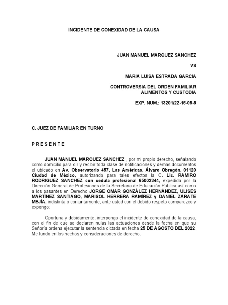 Incidente de Conexidad de La Causa PDF Demanda judicial Gobierno