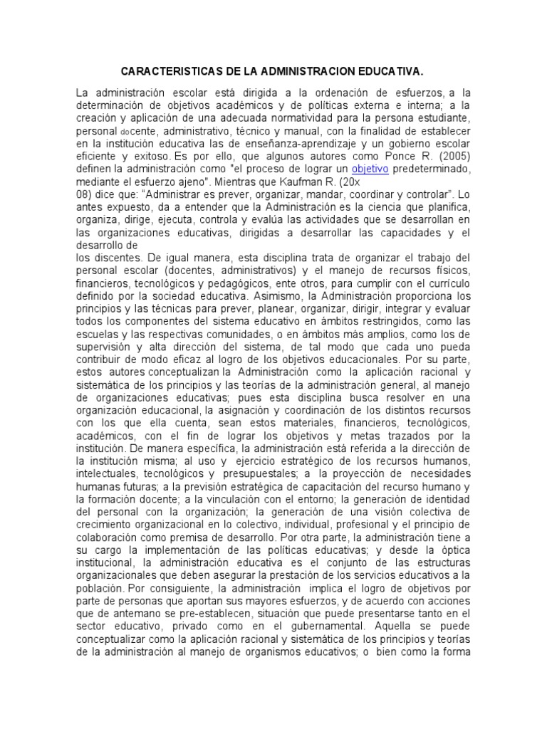 Características de la Administración Educativa | PDF | Plan de estudios ...