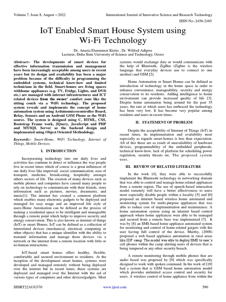 IoT Smart Home System via Wi-Fi | PDF | Internet Of Things | Home ...