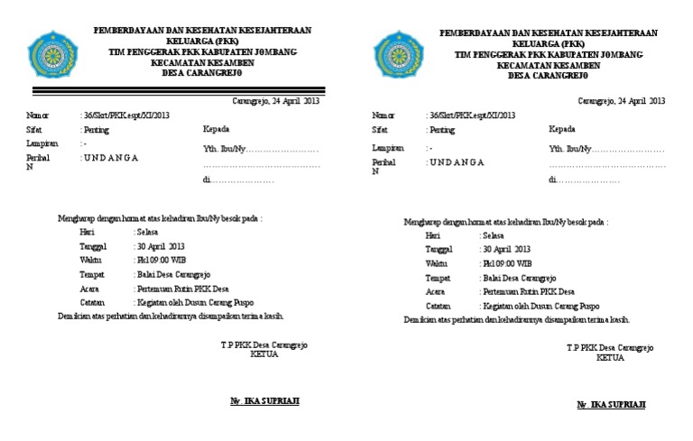 Contoh Undangan PKK | PDF