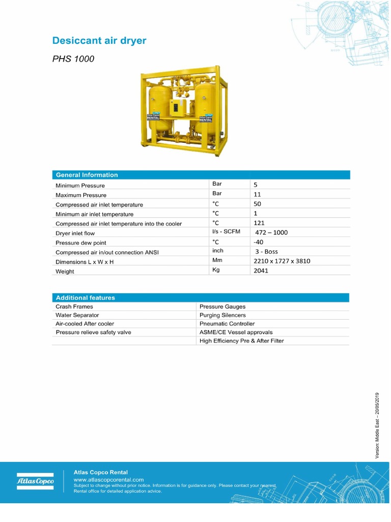 Atlas Copco Desiccant Air Dryer PHS1000 PDF