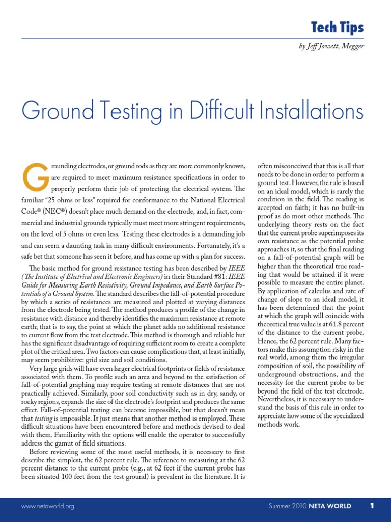 Ground Testing in Difficult Installations | PDF | Electrical Resistance ...
