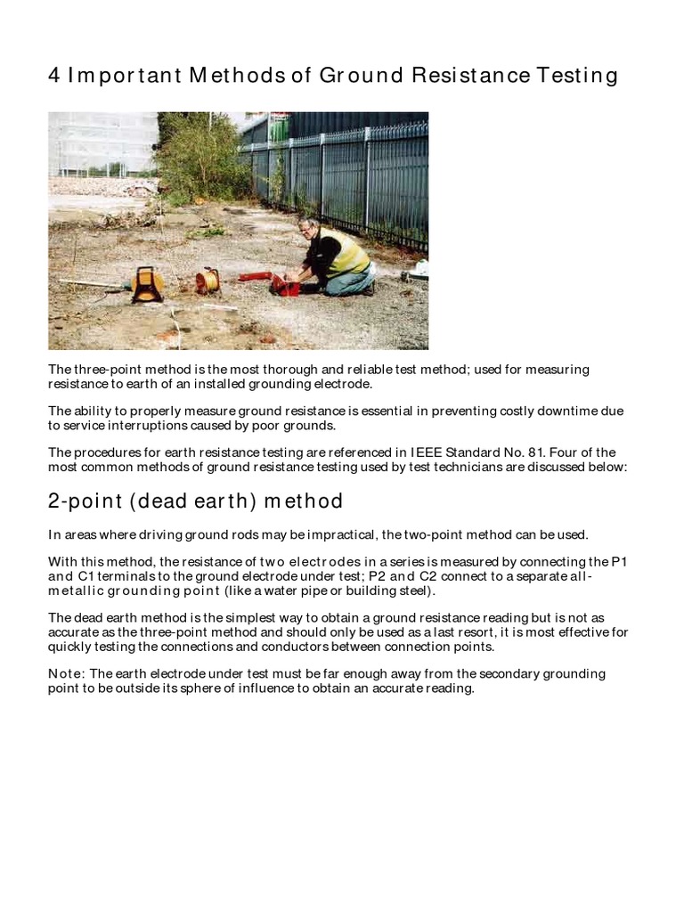 4 Important Methods of Ground Resistance Testing PDF Electrical
