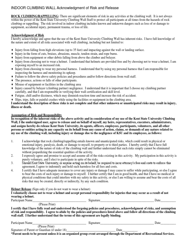 INDOOR CLIMBING WALL Risk and Release PROTECTED PDF
