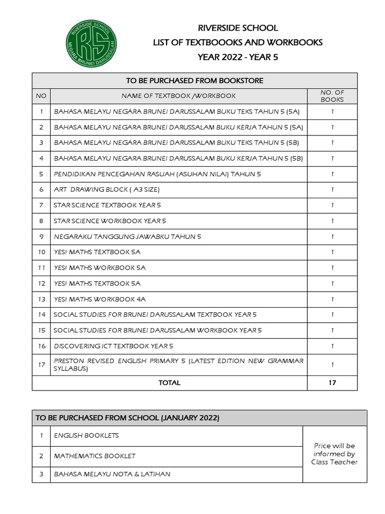 Year 5 Textbooks and Workbooks List | PDF