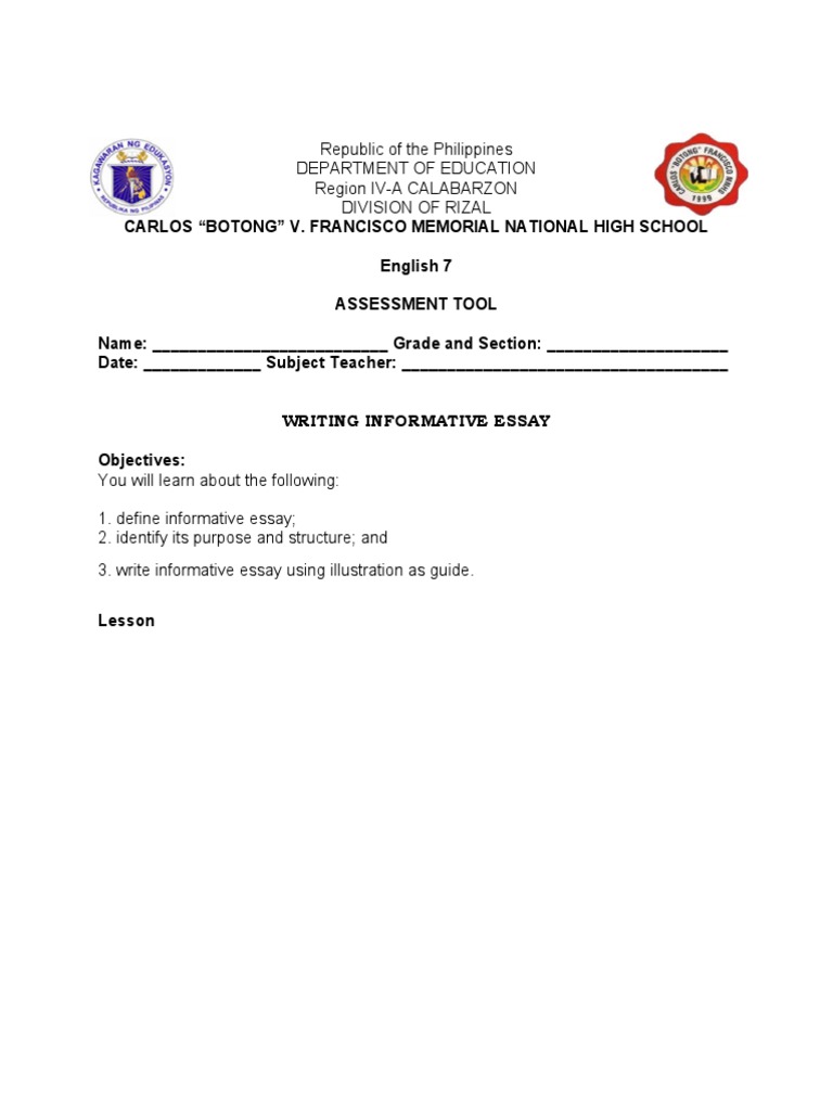 Writing Informative Essays for Grade 7 | PDF