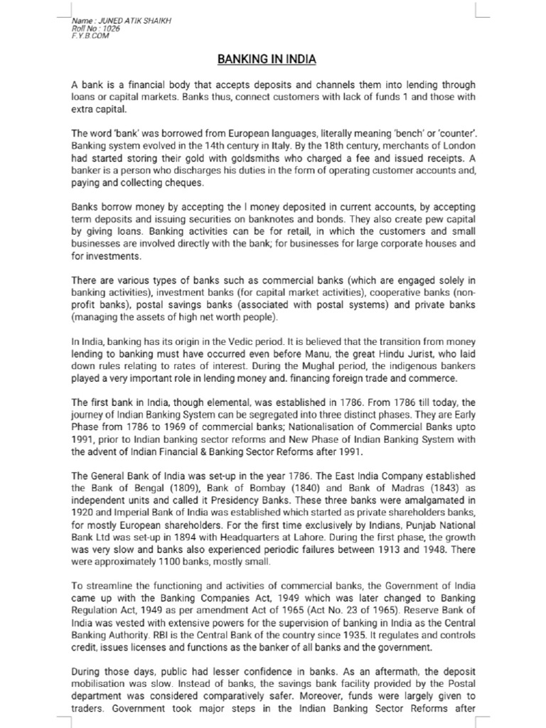 Essay On Banking in India PDF