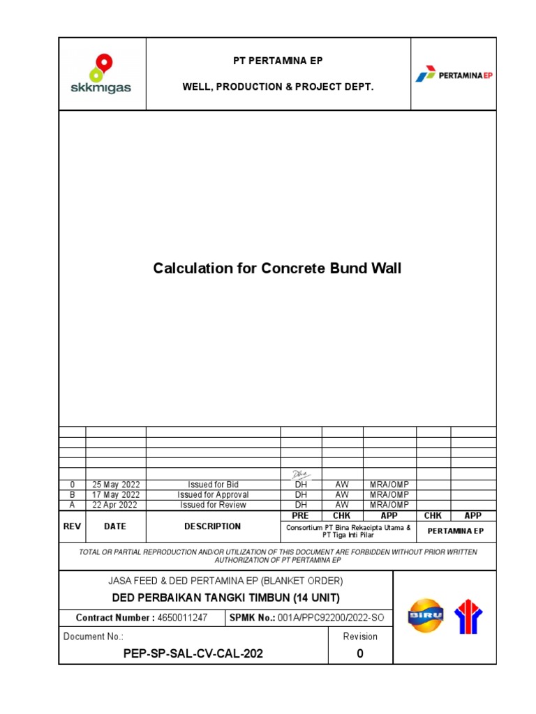 PEP-SP-SAL-CV-CAL-202 Calculation For Bund Wall - Rev0 | PDF ...
