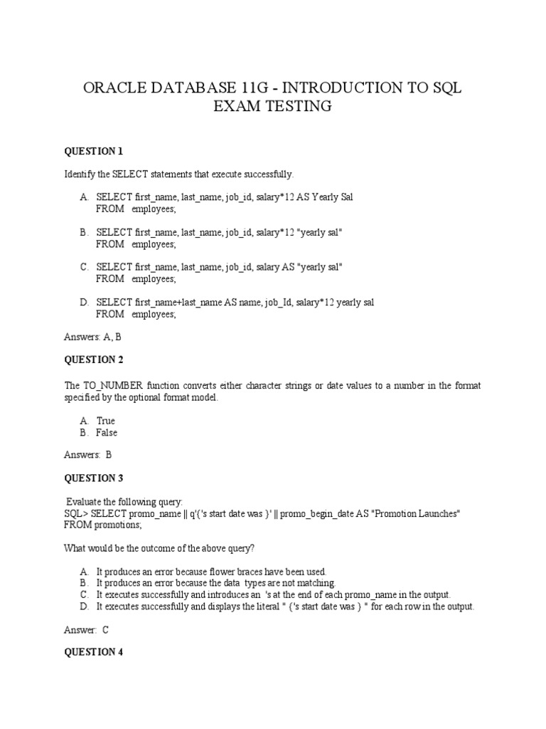 SQL Test With Answers | PDF | Data Management | Databases