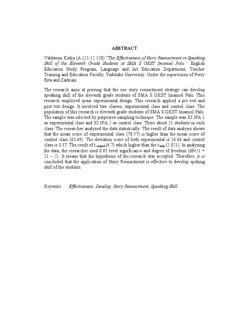 Abstract STORY REENACTEMETN | PDF | Foreign Language Studies