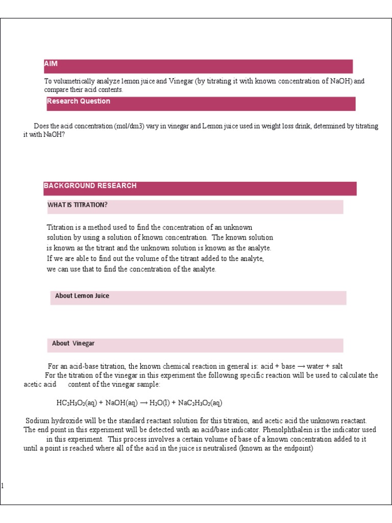 Titration Lab Report PDF Titration Chemistry